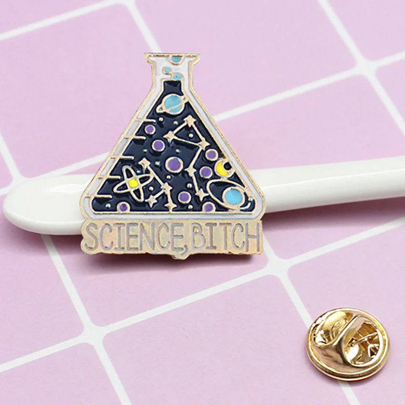 

Kawaii Science Experiment Cup Chemical Reaction Space Planet Brooch for Women Star Moon Enamel Pin Badge Science Lover Gift