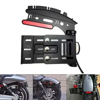 

Motorcycle Telescopic Folding LED Light Side Mount License Plate Holder For Harley Fat boy Dyna Sportster XL 883 1200 48 72