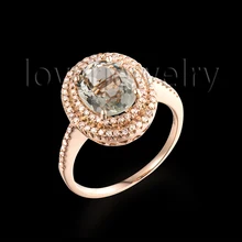 Natural 8x10mm Oval Cut Green Amethyst Jewelry 14K Rose Gold Ring For Girls Party R0014