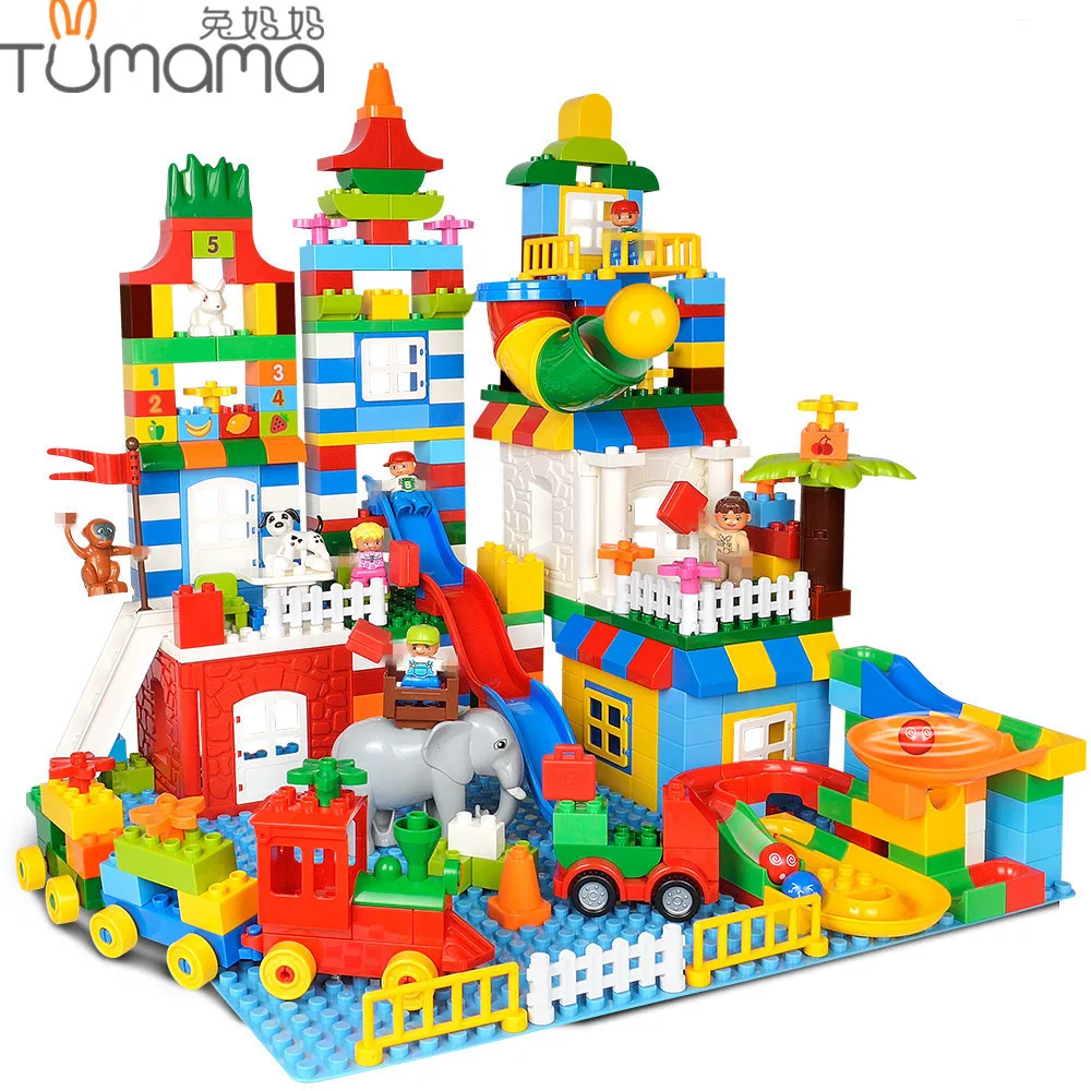 

Tumama 225PCS Big Size Building Blocks Colorful Number Train Bricks DIY Compatible Legoed Duploe Educational Toys For Children