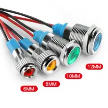 12 мм Мини Металл светодиодный пилот Панель тире индикатор сигнала Предупреждение светильник 15 см кабель хромированная отделка автомобиля морской катер