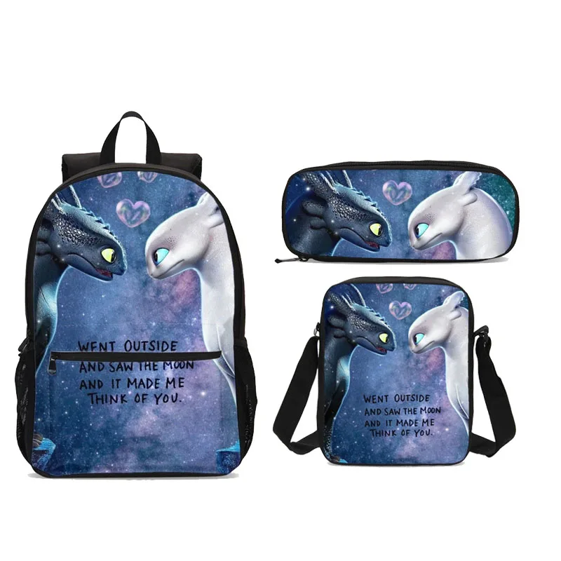 

3Pcs/Set Portfolio School Bags Boys Girls Backpacks Cool Cartoon Train Your Dragon 3D Printing Bookbag Satchels Mochila Escolar
