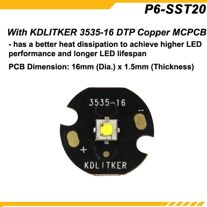 KDLITKER P6-SST20 Luminus SST-20 700 люмен 3 В-9 В P60 Drop-(диам. 26,5 мм