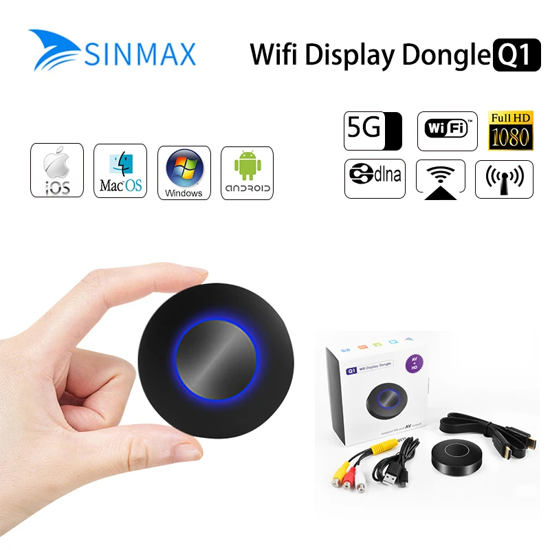 Q1 mirroring dongle Wifi Display Receiver PC Android Media Player for Android IOS AnyCast DLNA Airplay HD+ AV TV Stick Push Cast