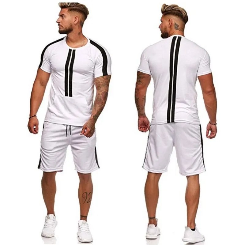 

Men Set Shirt Shorts Fashion Tracksuit 2019 Summer Short Sleeve Casaul Slim Fit Sporting Suit Mens Sweat Masculino T shirt Set