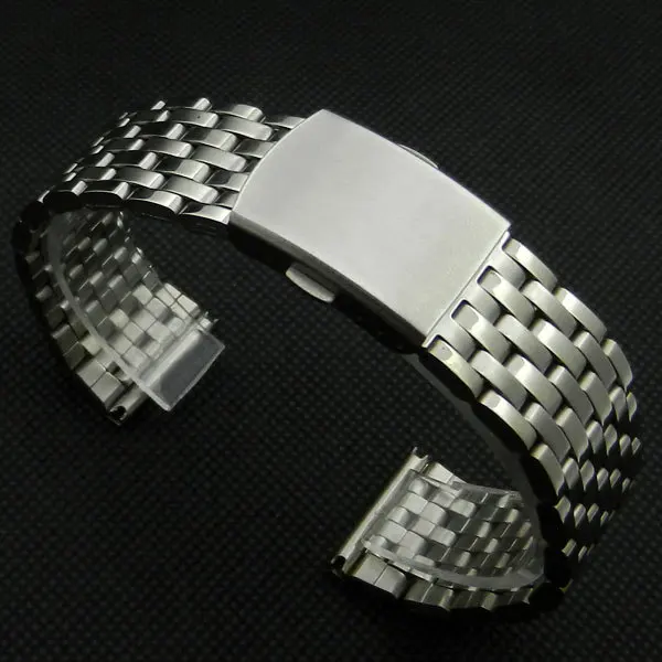 

18 mm Silver Stainless Steel Wrist Watch Band With Fold Over Clasp With Push Button