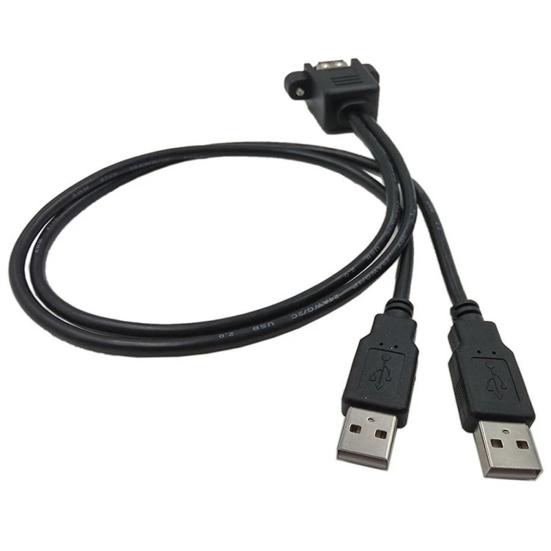 1pc Dual USB 2.0 Extension Cable Professional 1 Female Socket Panel Mount to 2 USB A Male Extension Cable 0.5m Mayitr