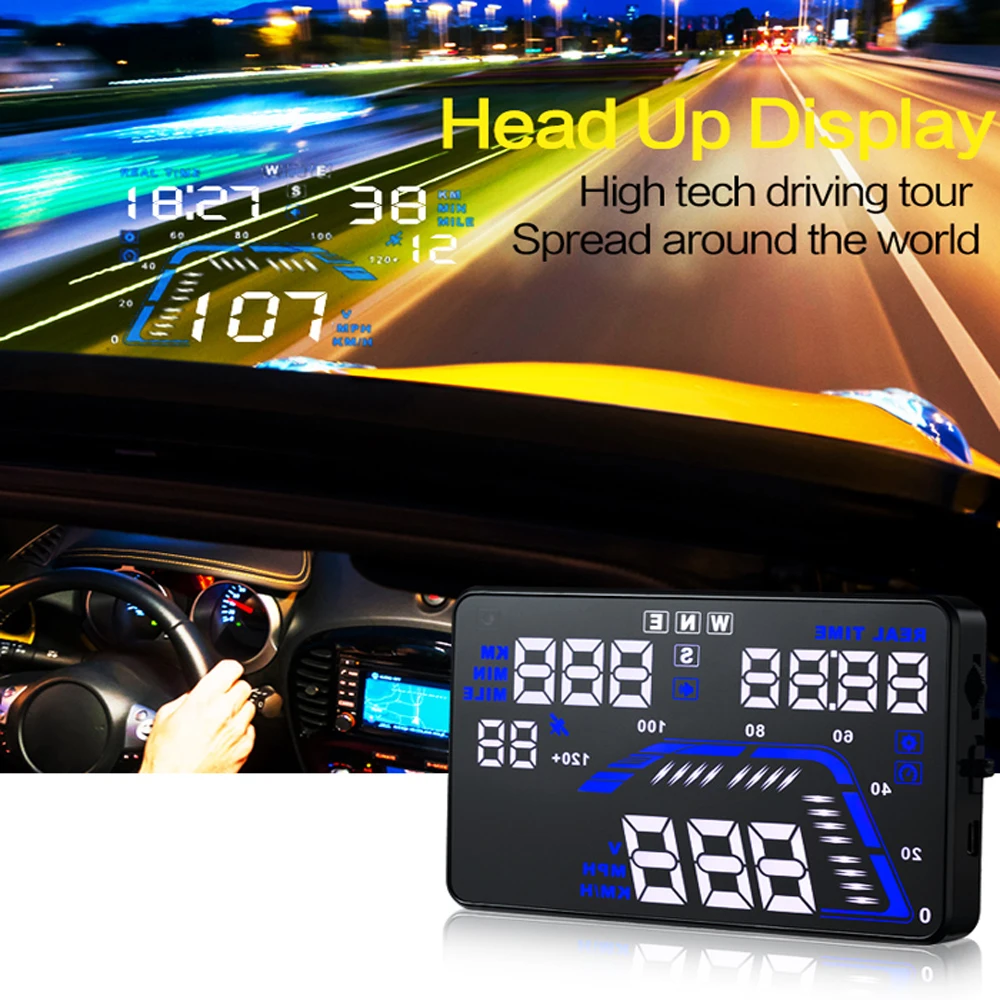 

Q7 HUD 5.5 inch Car GPS Head Up Display Projector Speed Warning MPH Fuel Consumption with Car Charger OBD II Interface