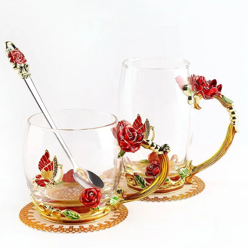 Роскошная розовая эмалированная Кружка, термостойкая стеклянная чашка для чая, чашка для воды, идеальные подарки, Креативные Свадебные украшения для дома