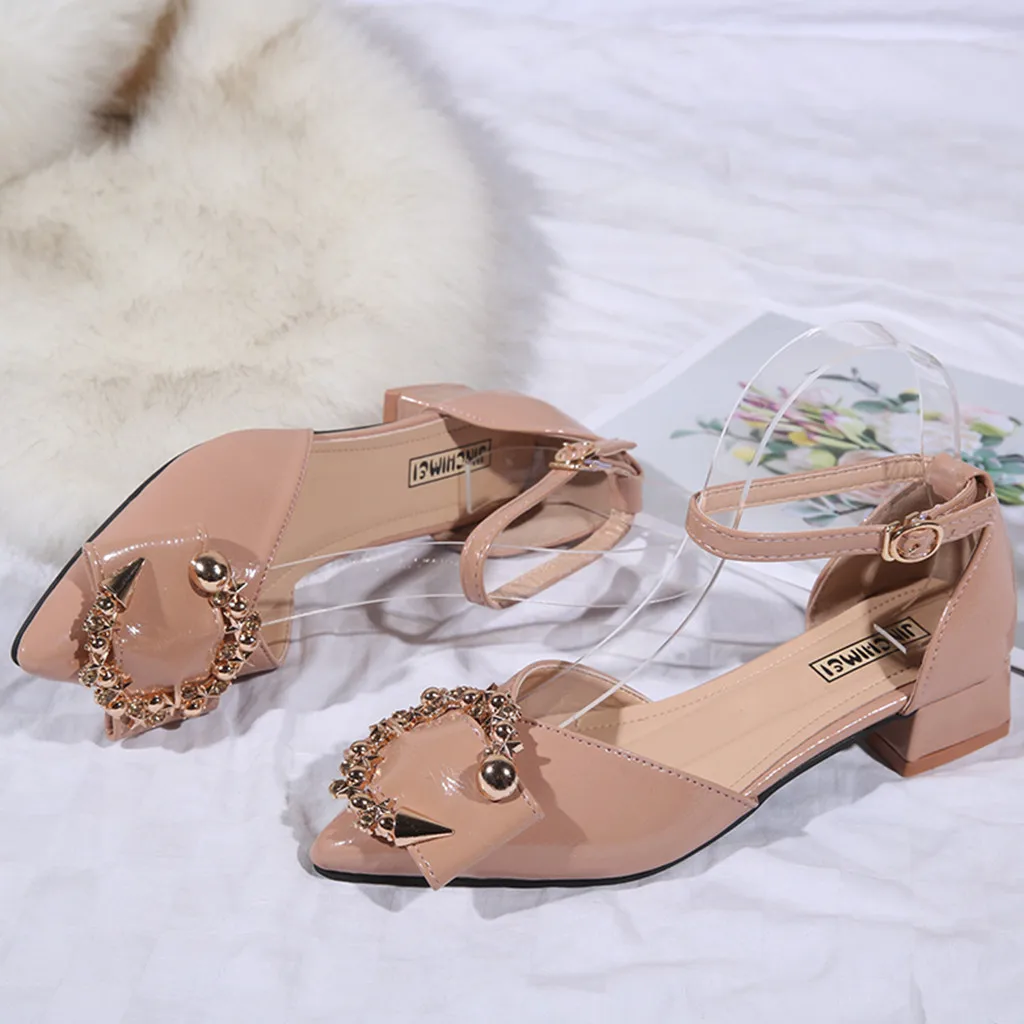 Diamonds British sandals women Pointed Toe Square heel Sandals chaussures femme female shoes Bling Buckle Strap Office Lady shoe