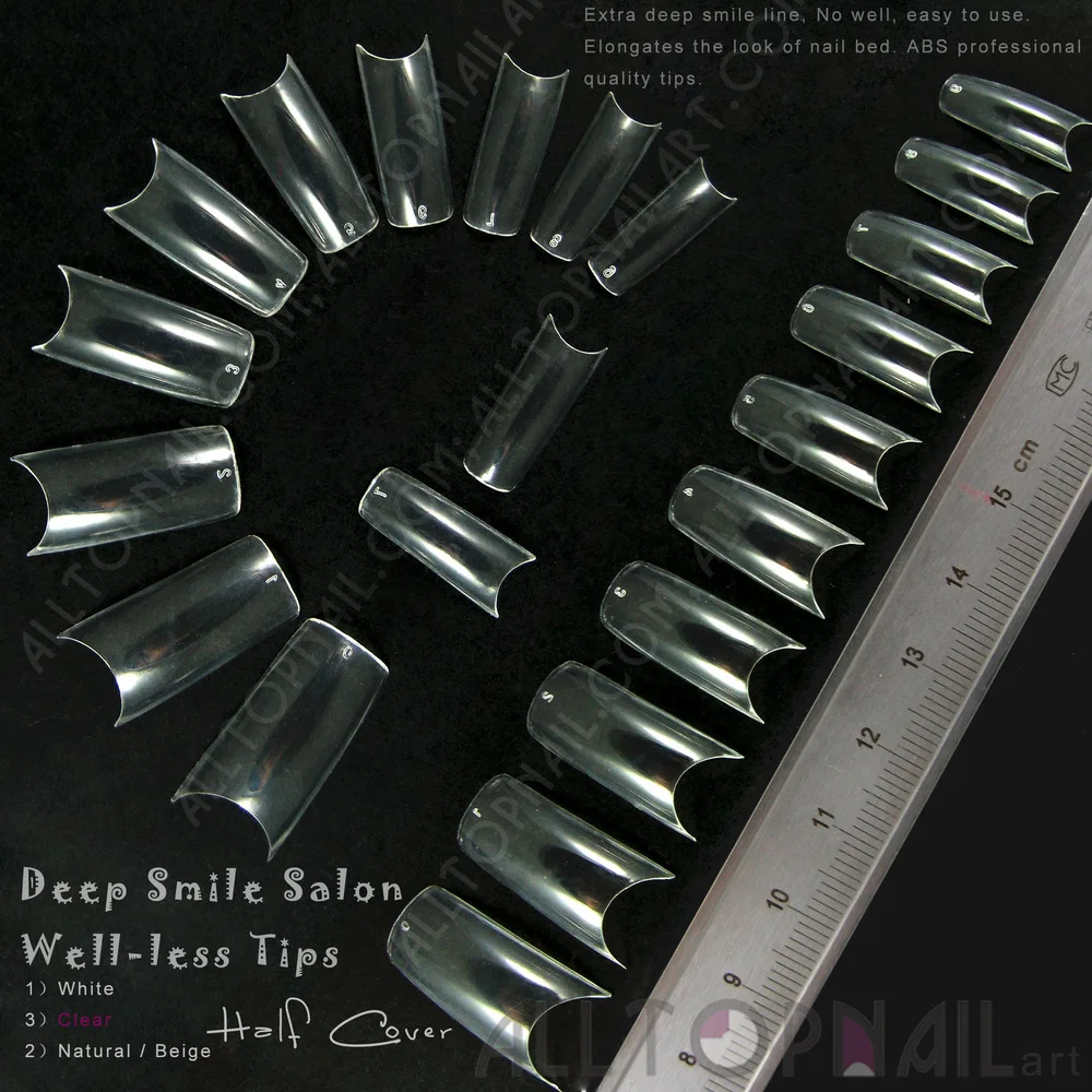 

100x Clear Salon Well Less Nail Tips Half Cover ABS Professional Quality Deep Smile French U False Nail Tips - Free Shipping