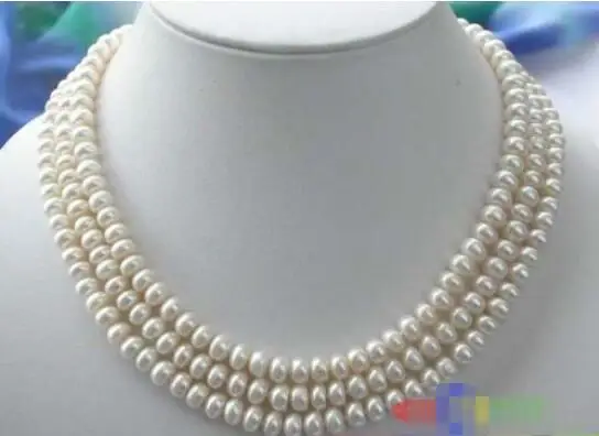 

Hot sale new Style >>>>> 3ROW 8MM WHITE rondelle FRESHWATER CULTURED PEARL NECKLACE