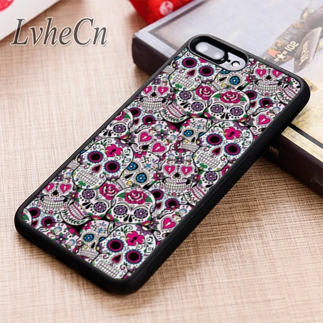 

LvheCn Mexican Sugar Skull pattern phone Case cover For iPhone 6 6S 7 8 X XR XS max 5 5S SE Samsung Galaxy S6 S7 edge S8 S9 Plus