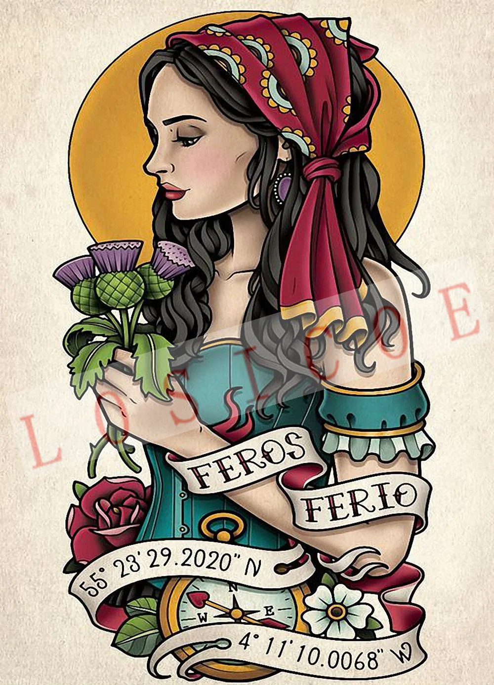 

HD Vintage Kraft Paper Inkjet Print Poster Tattoos Design Mural Wall Sticker Hanging Painting Tattoo Parlor Wall Decoration