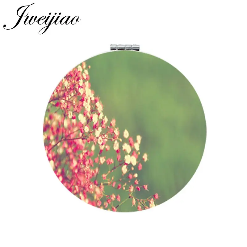 

JWEIJIAO Beautiful Flower Art Picture Makeup Mirror Mini Round Folding Compact Colorful Photo Print PU Leather Pocket Mirror