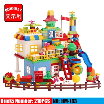 

NEW HM183 210pcs My First Castle Amusement Park Model Big Particle Building Block Brick Toys for Children Duploe