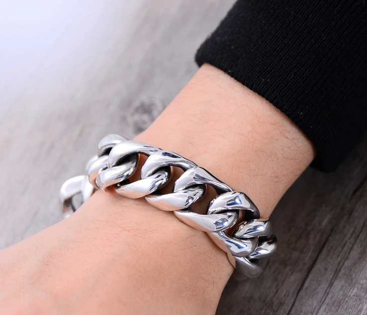 210g 2cm Solid 925 Sterling Silver Men's link Biker Heavy Wide bracelet  bangle A1565