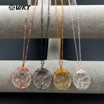 

WT-N1089 WKT Natural White Stone With Handmade Life Tree Decoration Round Shape Pendant Necklace For Women Necklace