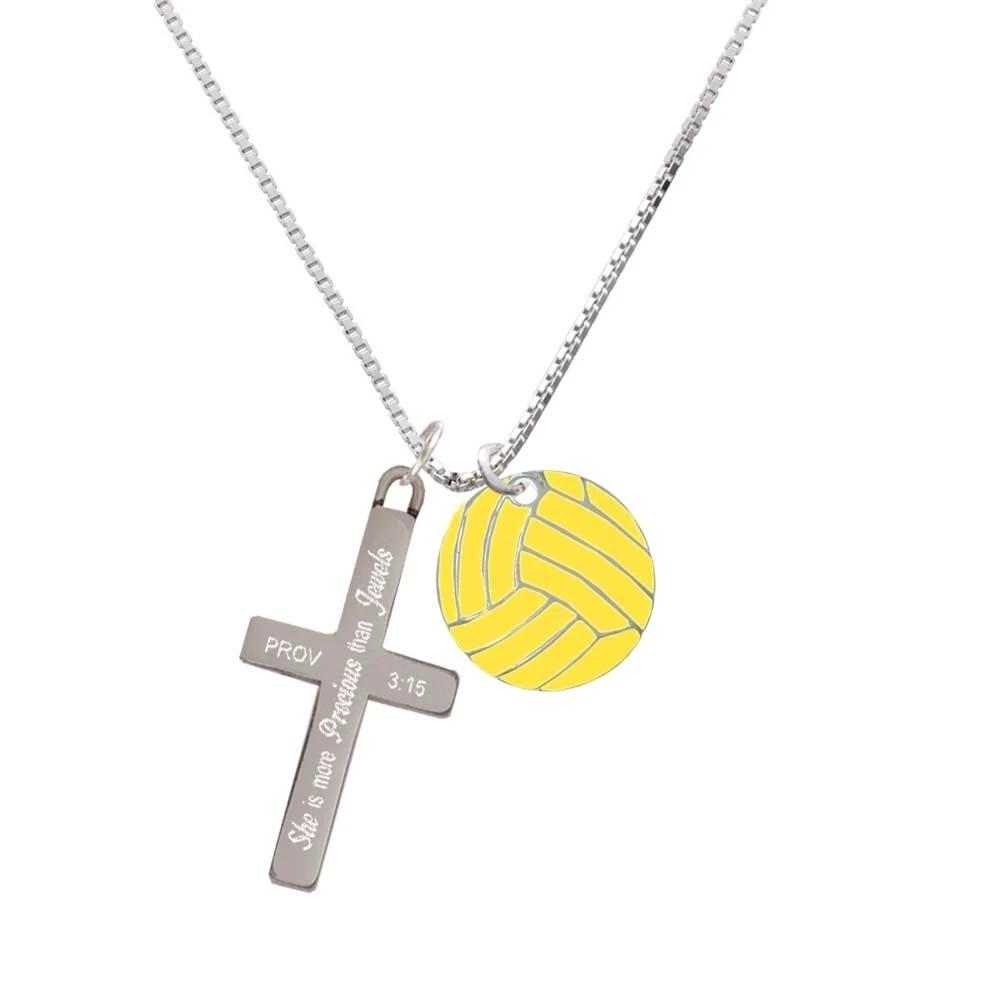 3/4'' Enamel Water Polo Ball - She is More Precious - Cross Necklace