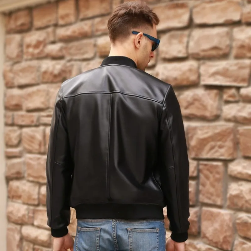Большой размер 5XL, тонкая авиационная куртка-бомбер из натуральной кожи, мужская куртка из натуральной кожи, черная куртка-Авиатор