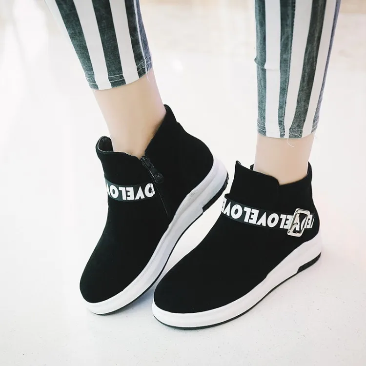 

Big Size 11 12 13 Euro-American style round head muffin bottom side zipper letter buckle boots to keep warm
