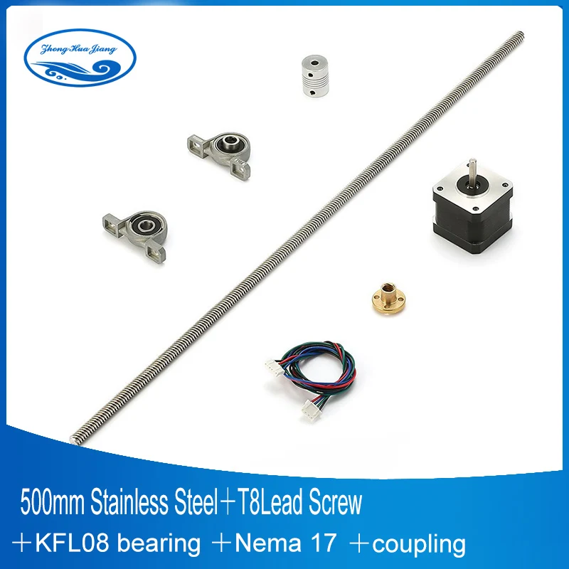

CNC parts 500mm Linear Motion Stainless Steel +T8 Trapezoidal Lead Screw +KFL08 bearing +Shalf coupling+ Nema 17 For 3D Printer