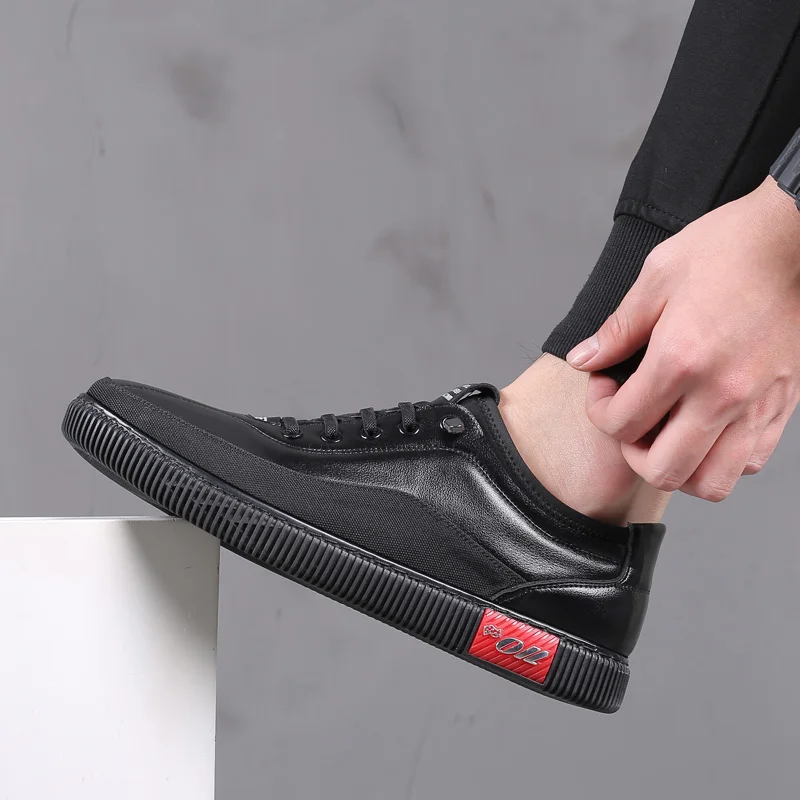 2020 Men's Cow Leather Shoes Fashion Casual Leather Anti slip White Lacing Shoes New Autumn Youth Man Split Leather Shoes