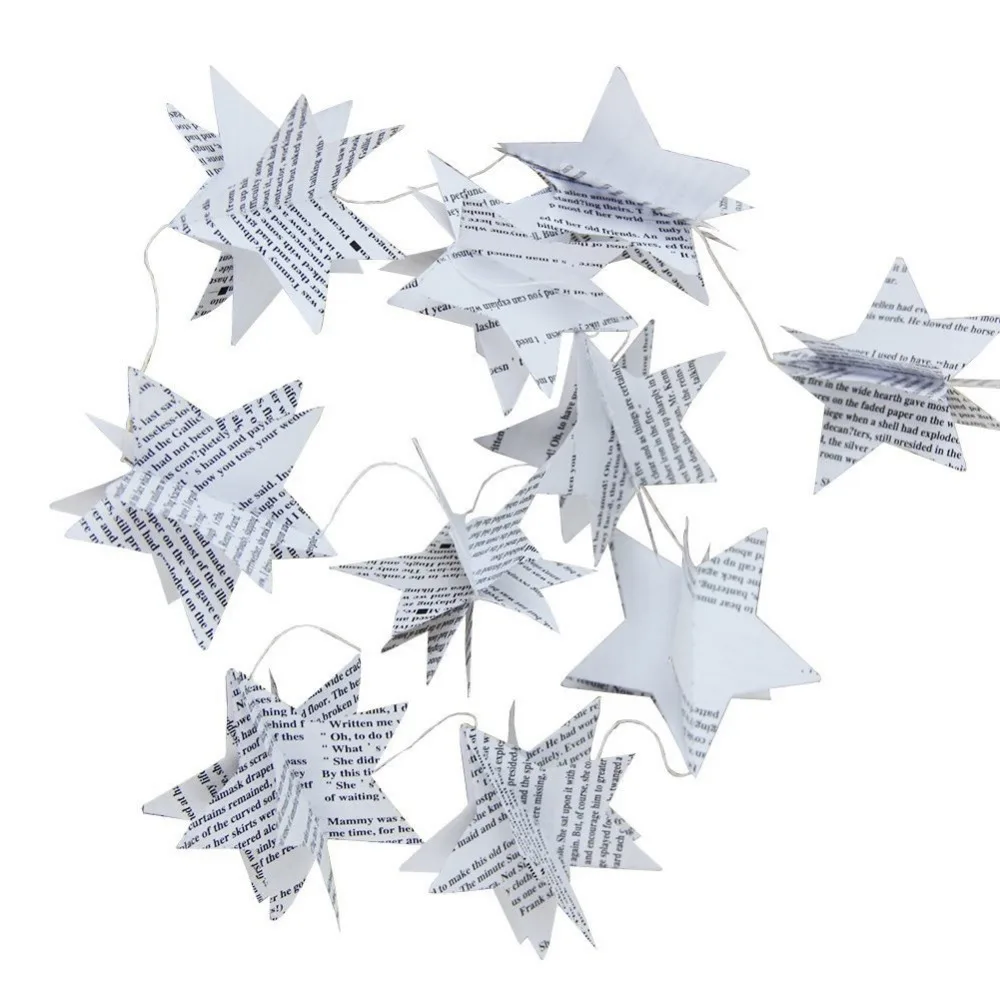 

Distinctive Newspaper Star Banner Book Pages Recycled Book Garland Bunting Themed Party Holiday Wedding Birthday Decor