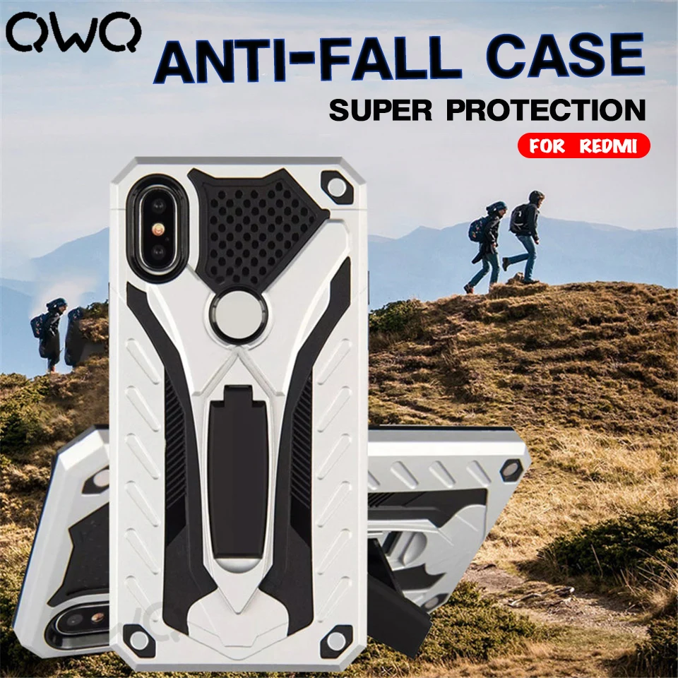 

Shockproof Protection Phone Case For xiaomi redmi note 5 pro 6 pro Full covered silicone back cover For redmi 4X Armor bracket