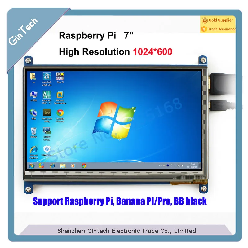 

7inch HDMI LCD for Raspberry Pi 1024*600 resolution 7" Raspberry Pi LCD HDMI display 1024x600 Banana Pi/Pro BB Black LCM