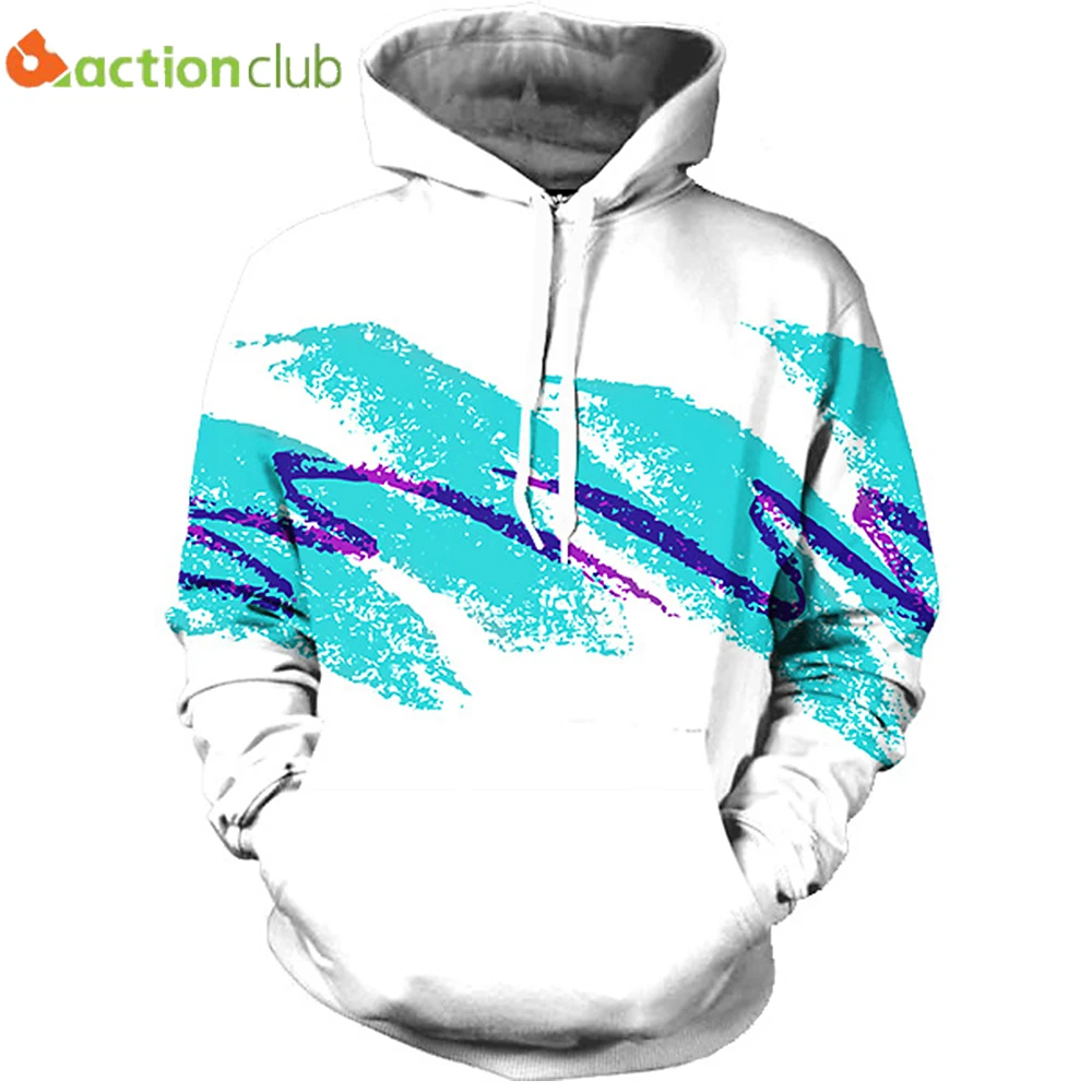 

ACTIONCLUB 2019 Spring New Mens Hoodies And Sweatshirts 3D Print White Blue Simple Valentine's Coats Casual Sportswear