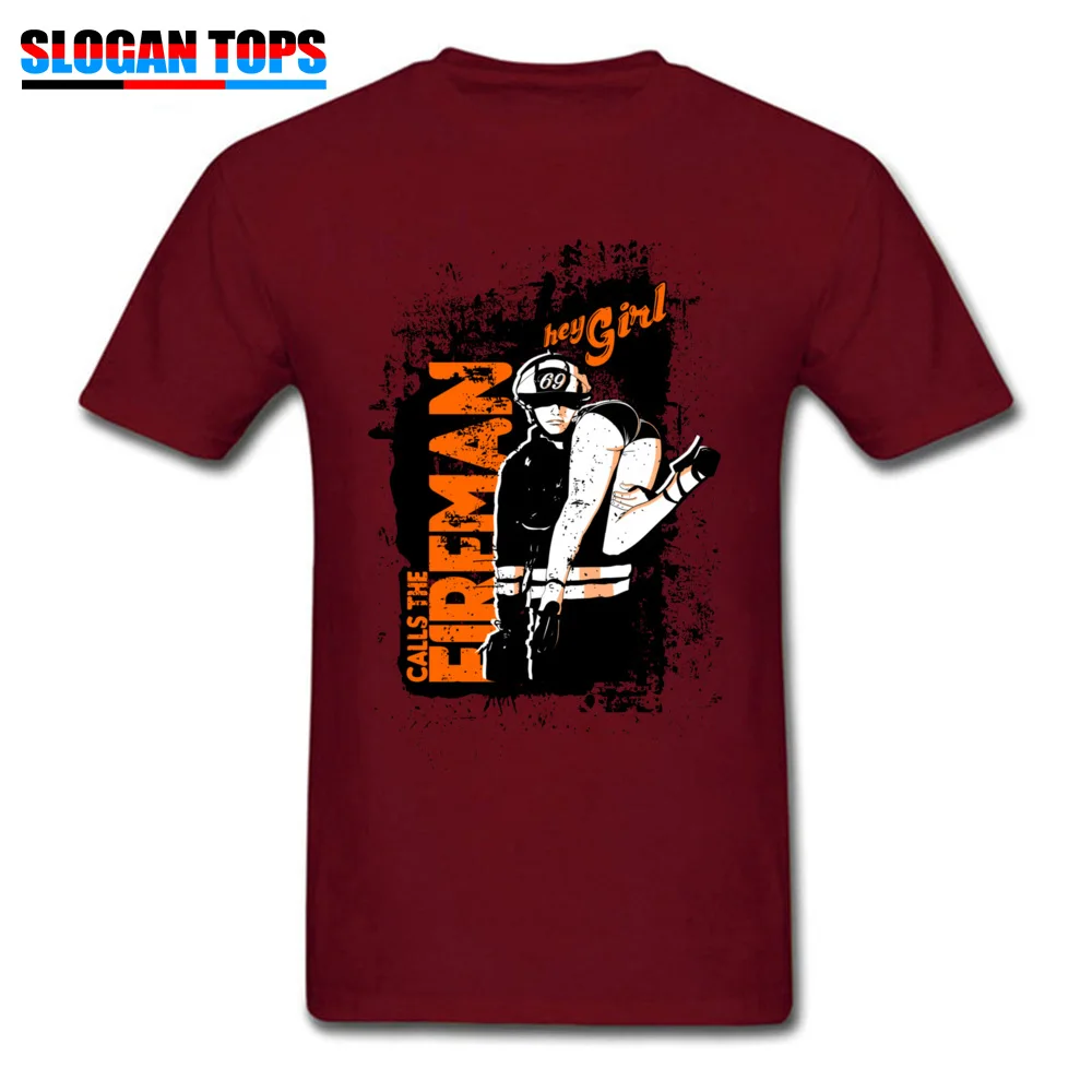 Tops Shirts CALLS THE FIREMAN Thanksgiving Day Family Camisa Short Sleeve 100% Cotton Round Neck Adult T-Shirt Camisa Tee-Shirts CALLS THE FIREMAN maroon