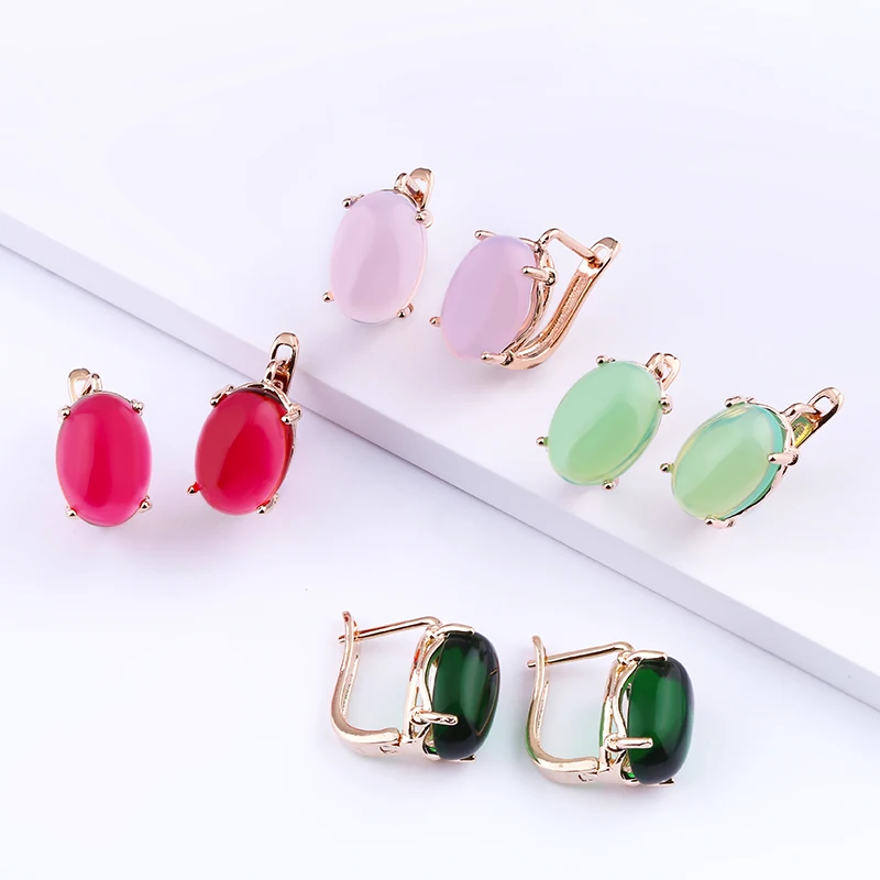OCESRIO женские серьги из розового золота 585 зеленого цвета с камнями натуральный камень корейские Подвесные серьги женские Ювелирные изделия Подарки ers-p47