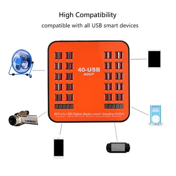 

200W 40-Port USB Charger Dual Digital Display Smart Charging Station with Foldable Plug Centralized Charging Station