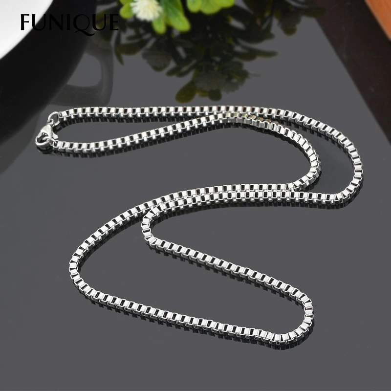

FUNIQUE Stainless Steel Square Box Chain Necklace Bright Silver Tone 1PC Diy Fine Jewelry Findings Hot New Fashion 45cm 50cm