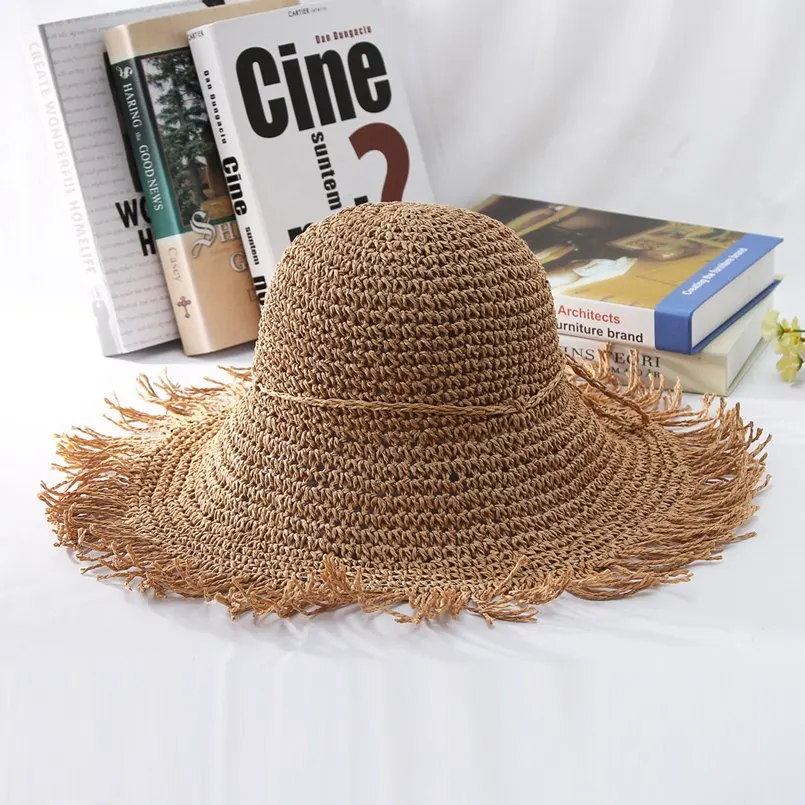 GEMVIE شرابات كبيرة حافة القش قبعة للنساء جديد مرن قبعات صيفية مع القش حبل طوي الجوف خارج قبعة الشمس سيدة الشاطئ كاب