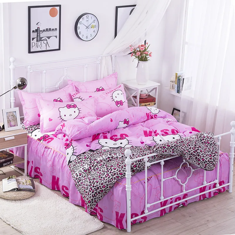 Hello Kitty 4 Pc Bed Skirts Bedding Set Bedding Bedspreads Sheet Bed for Bed Cover Duvet Cover Bed Shirt Pillowcases Cover Set