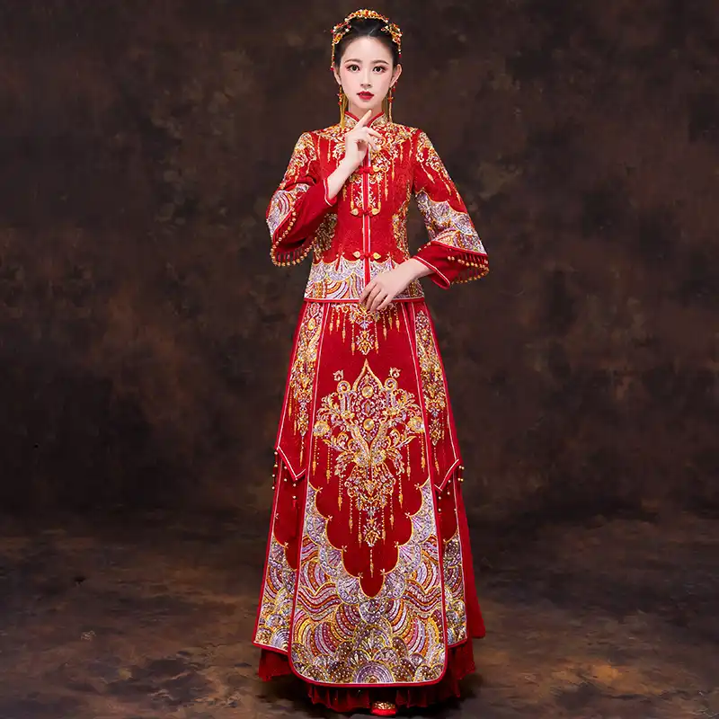 Vestidos De Novia De Estilo Chino Tradicional Rojo Vestidos De Novia Bordado Cheongsam Vestido De Fiesta Vestido De Noche Boda Qipao Vestido S Xxl Aliexpress