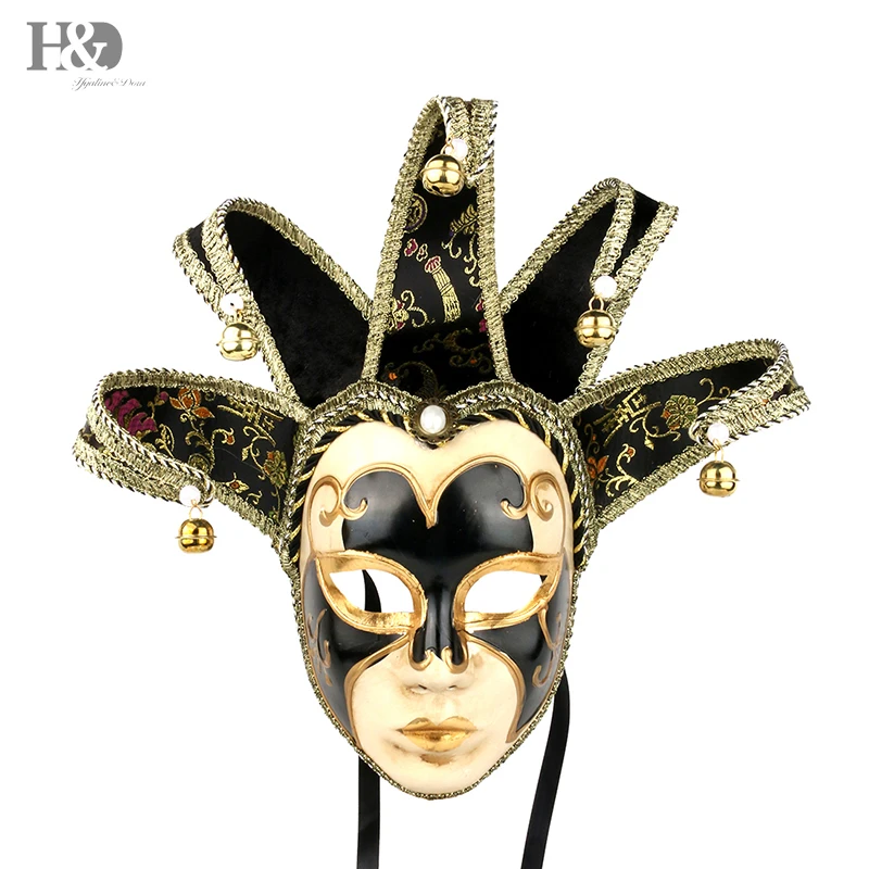 H& D Винтаж Джолли Джокер Венецианская Маскарадная маска для костюма на Хэллоуин косплей маска для вечерние Mardi Gras украшение стены(черный