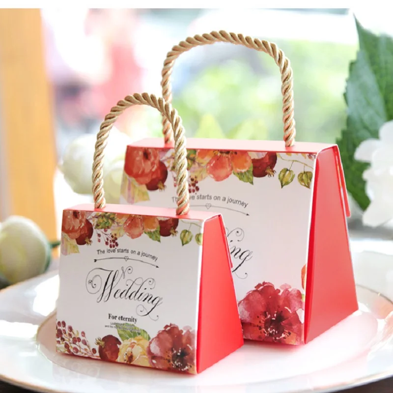 100 шт конфетная сумка для свадьбы красивая бумага сумка свадебный сувенир подарок для гостя невесты жениха украшение для свадебной вечеринки - Цвет: Красный