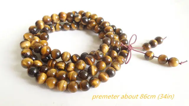 BRO809 натуральный 8 мм желтый тигровый глаз бисерный браслет буддийский 108 молитвенные бусы Медитация Мала для мужчин