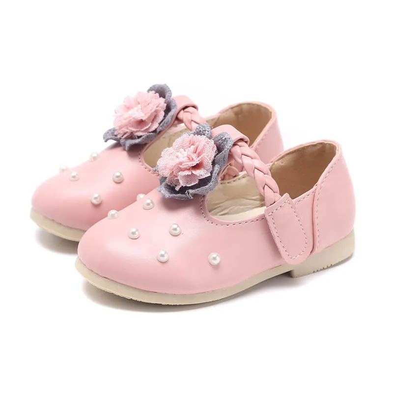 

JGSHOWKITO PU Leather Soft Girls Shoes Flower Kids Shoes Toddler Girl Leather Shoes With Floral Pearl Wedding Party Dress Shoes