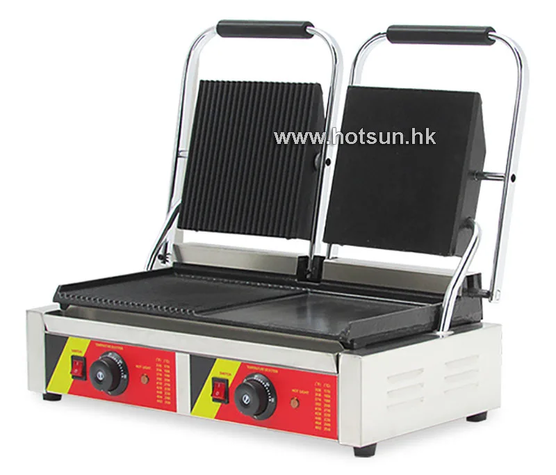 Free Shipping Commercial Non stick 220V Electric Double Sandwich Plate Panini Grill Press