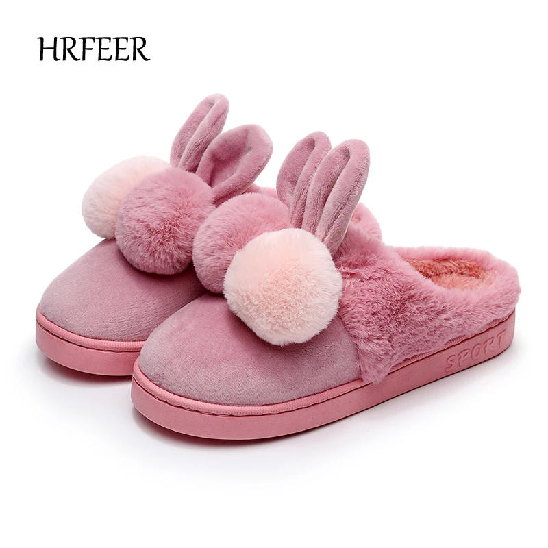 

HRFEER Women's Shoes Woman Rabbit House Fur Slippers Ladies Shoes Modis Scarpe Donna Tenis Feminino Pregnant Slides Winter Shoes