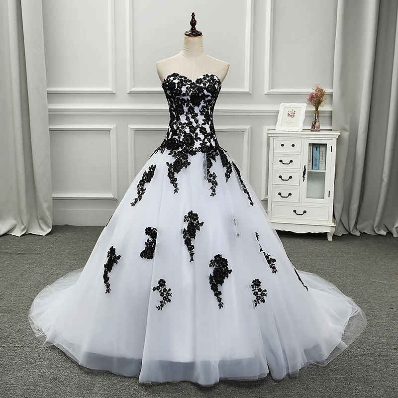 BacklakeGirls Robe De Mariage элегантные белые и черные свадебные платья Аппликация Милая тюлевые Свадебные платья на заказ