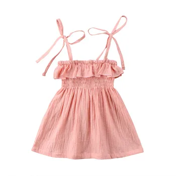 

Pudcoco Baby Girls Fashion Dress Sleeveless Strap Solid Dresses 2 colors pink white 1-4Y