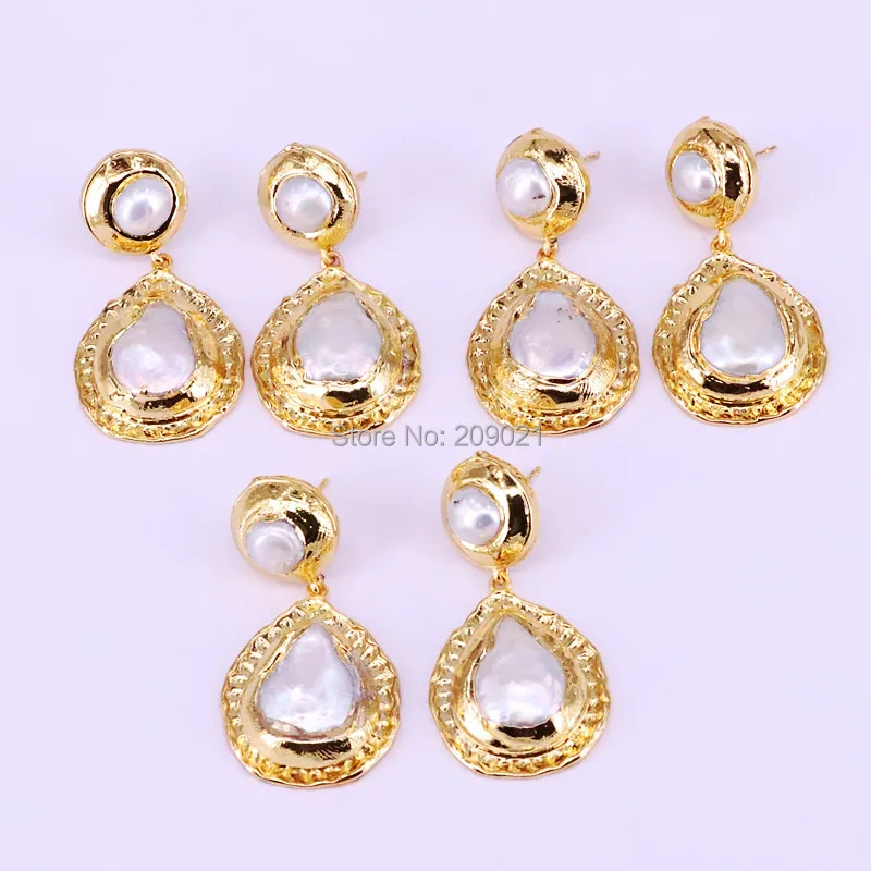

5Pairs New Fashion Pearls Dangle Earrings Metal Plated Gold With Pearl Earrings for women Jewelry