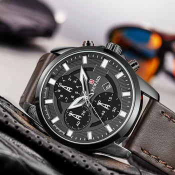 

2019 Fashion Men Wrist Watches Quartz Casual Genuine Leather Band Sport Watch Men with Luminous Auto Date Clock Man Gift for Men