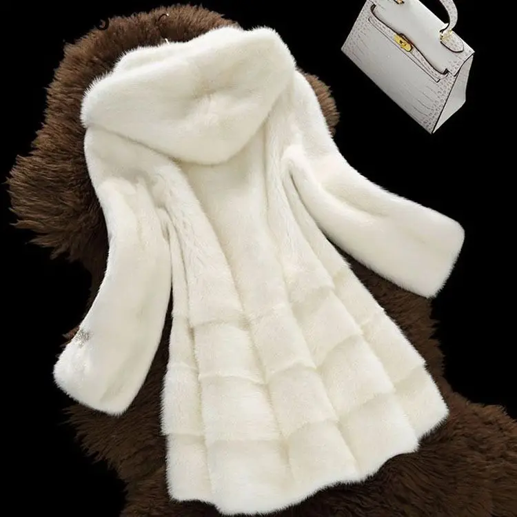 Модная зимняя женская куртка из искусственного меха, пальто, одноцветная Меховая куртка с капюшоном из меха норки, s размера плюс 3XL, женская тонкая верхняя одежда, пальто