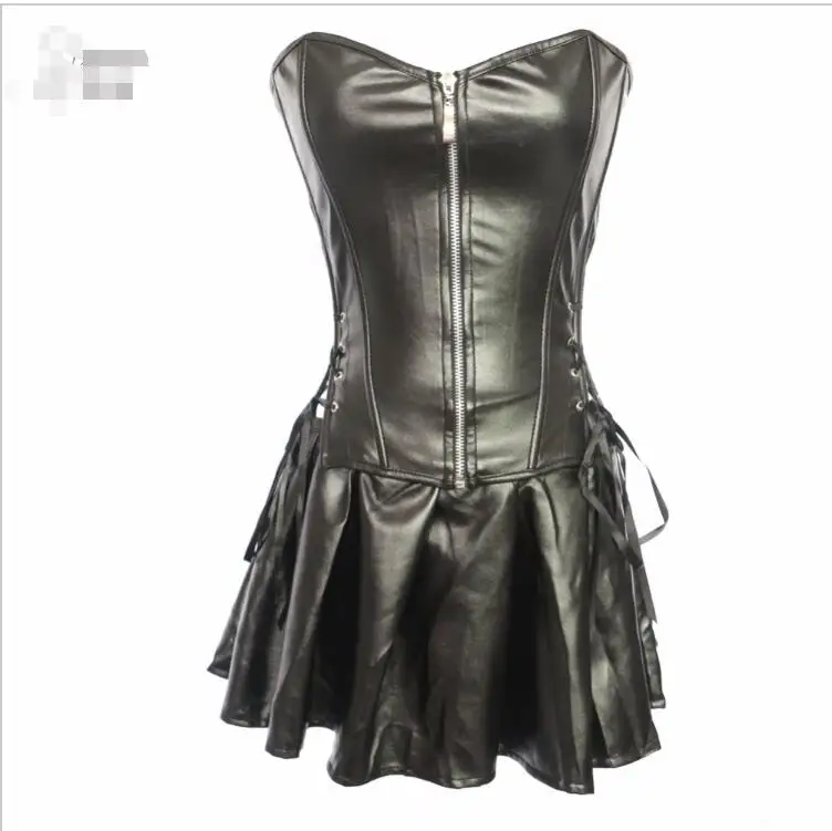 Женское платье корсет в стиле стимпанк из искусственной кожи на молнии|leather waist